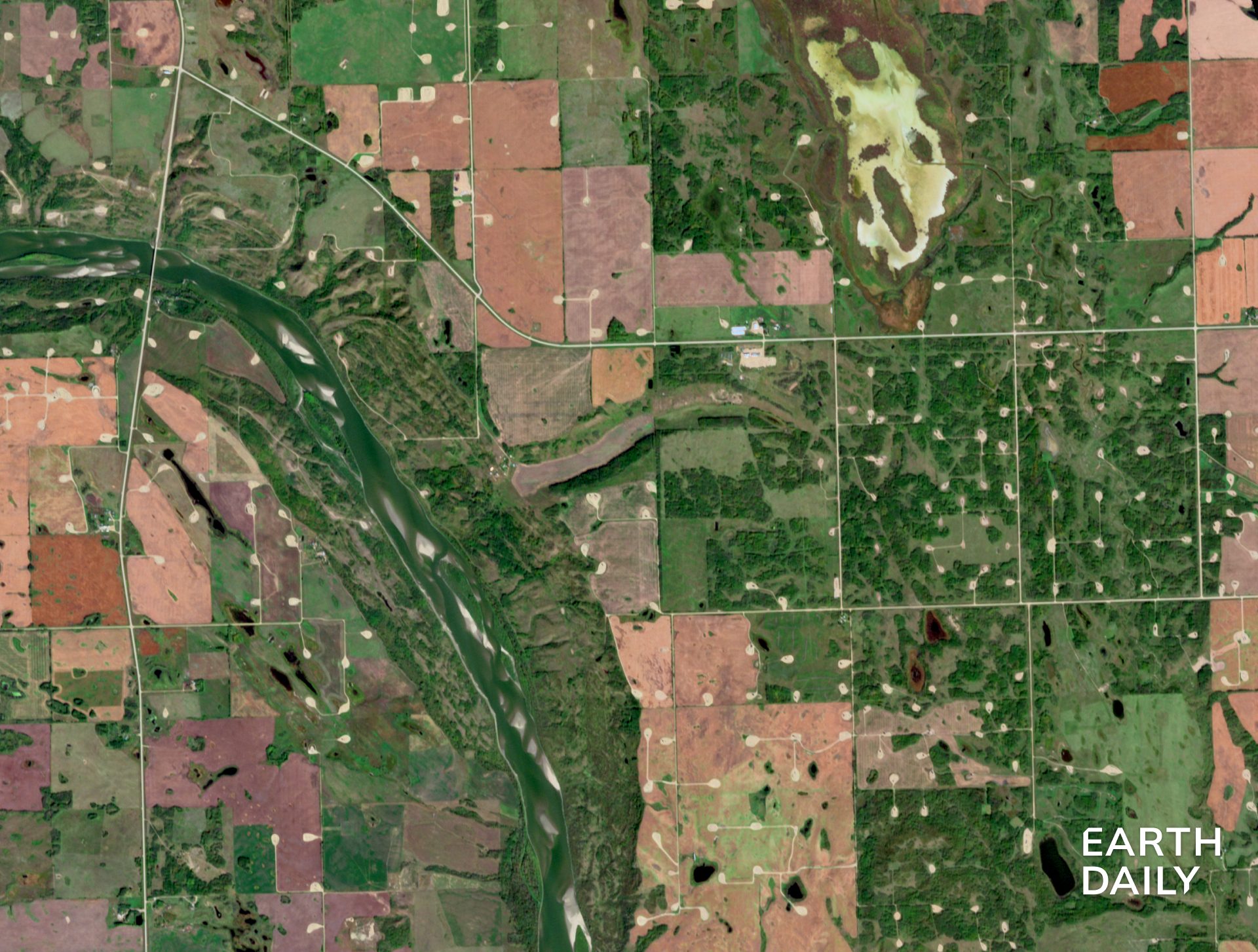 Saskatchewan, Canada: well pads across farmland