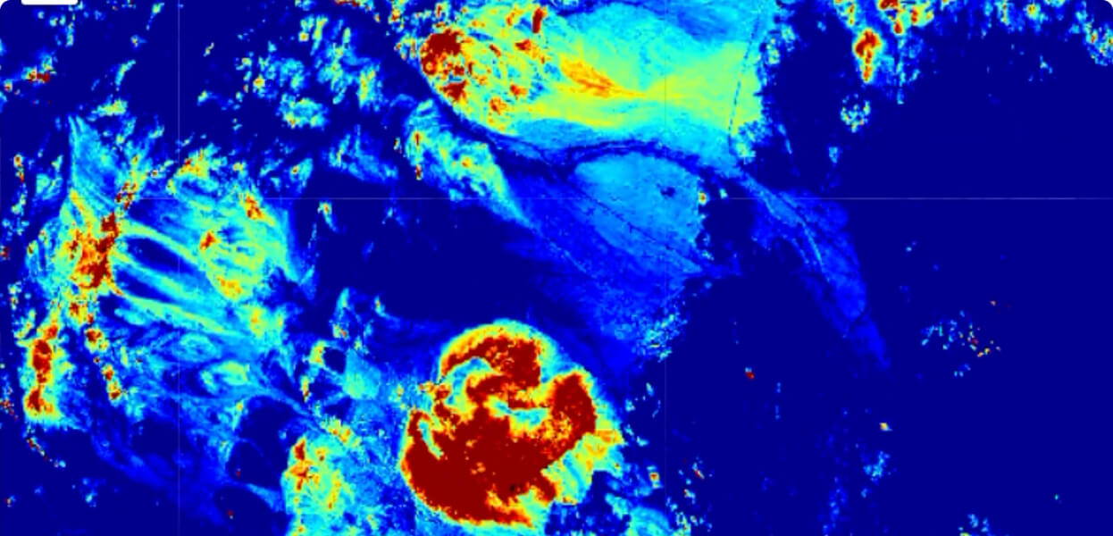 Mining lithological and mineral mapping overlayed on hyperspectral satellite imagery of a potential mining site