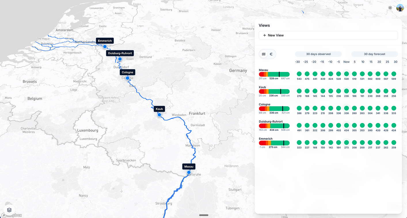 RiverSat user interface used in river monitoring for logistics
