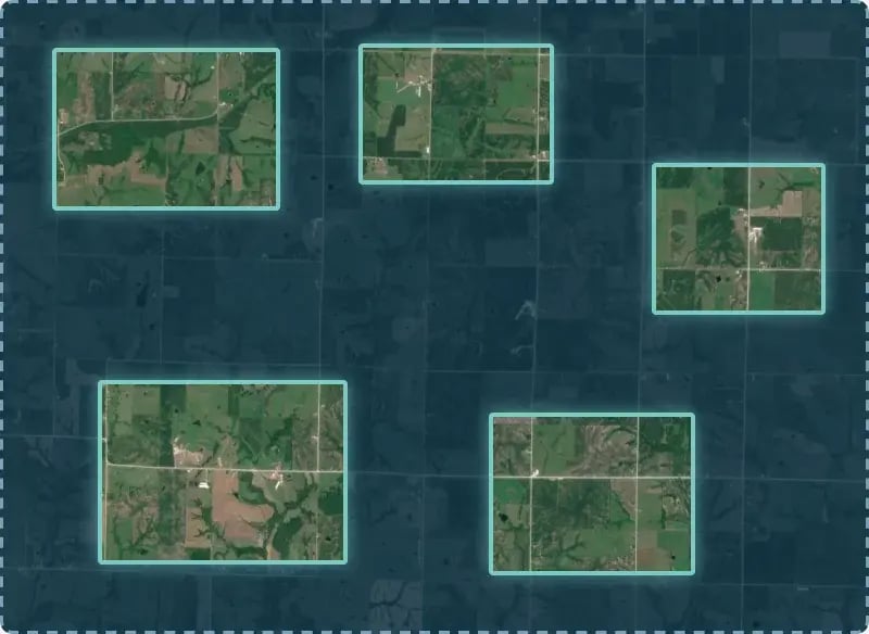 A subscription area of interest with a few selected scenes highlighted