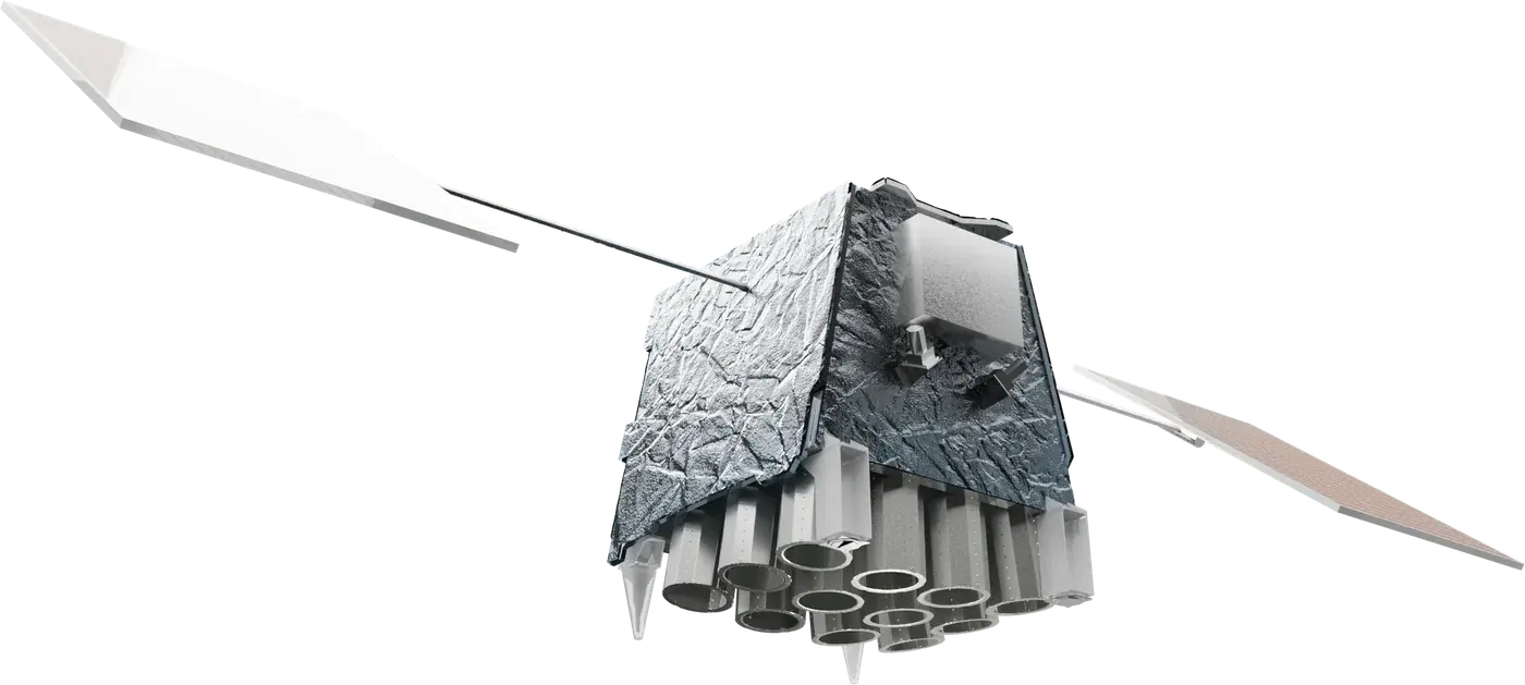 EarthDaily satellite with solar panels deployed EarthDaily satellite with solar panels deployed