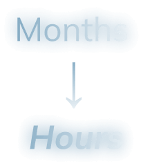 the word month appears above the word hours with a downward arrow pointing to the hours, indicating a reduction in the time taken for target identification 
