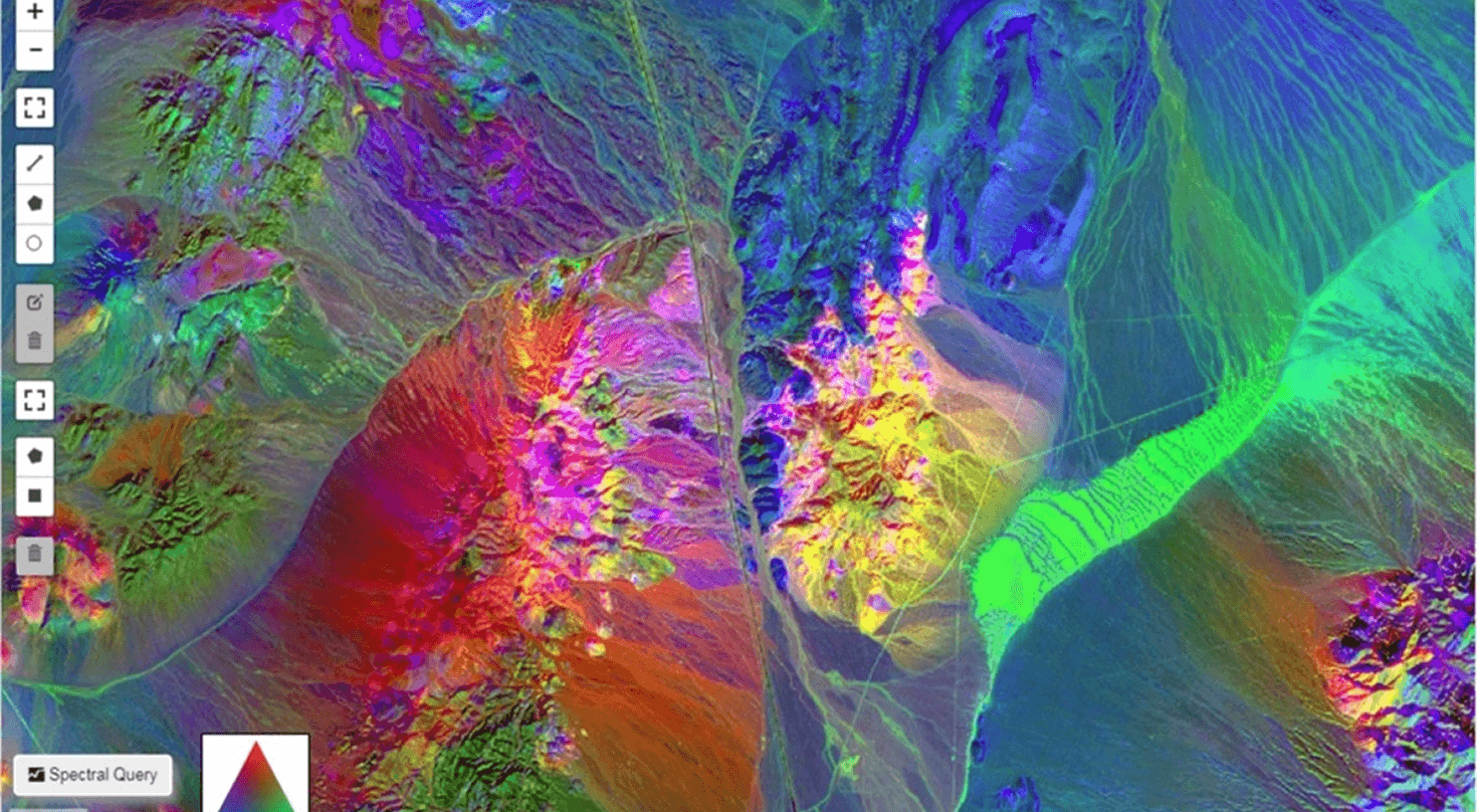 Hyper spectral satellite imagery of a mining area, Marigold User interface is overlayed on top